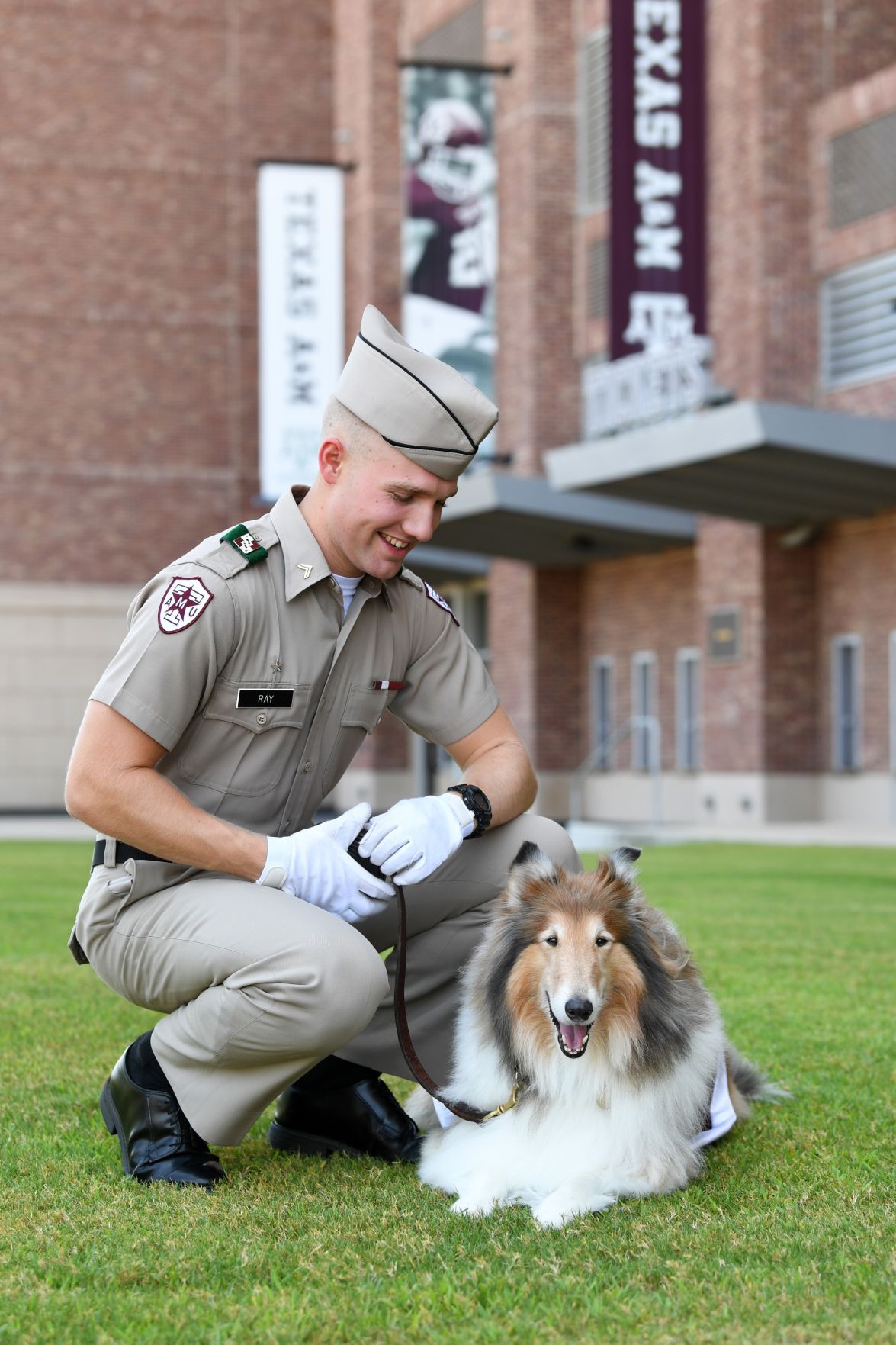 Reveille IX and handler Colton Ray